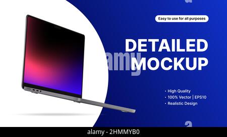 Realistic Laptop, Editable Mockup. Blue Banner Template for All Purposes. Vector illustration Stock Vector