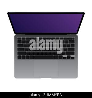 Open Laptop Top View. Cutout Model 2020 on White Background. Vector illustration Stock Vector