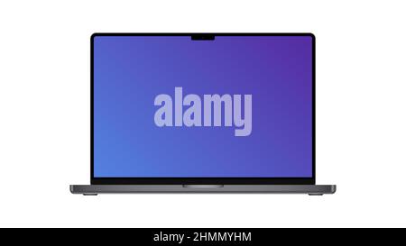 Isolated Pro Laptop. Front View. New Silver Model 2021 on White Background. Vector illustration Stock Vector