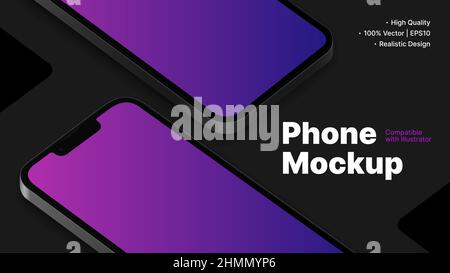 Smartphone Mockup on Flat Surface. Device with Blank Screen. Editable Design for Presentation. Vector illustration Stock Vector