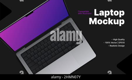 Laptop Mockup. Realistic Design for Advertisement Banner. Dark Minimalistic Style for Presentation. Vector illustration Stock Vector