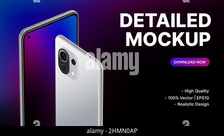 Web banner for Smartphone Presentation. Device from different angles. Advertisement Banner template for App, Gadget Model, Ui. Vector illustration Stock Vector