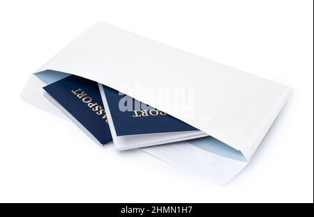 envelope with passport isolated on white Stock Photo