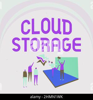 Conceptual display Cloud Storage. Business showcase the digital data is stored and managed in logical pools Illustration Of Couple On Stage Making Stock Photo