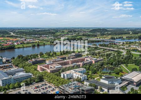 Aerial view to Deggendorf on Danube in Lower Bavaria Stock Photo