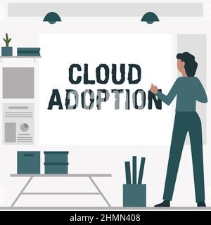 Conceptual display Cloud Adoption. Business approach strategic move by organisations of reducing cost and risk Businesswoman Casual Standing Stock Photo