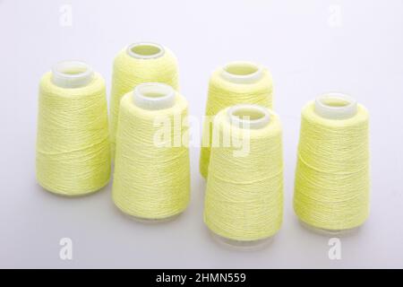 Rows of white cotton threads on vintage automatic loom. The concept of  historical development of weaving in England. Selective focus. Copy space  Stock Photo - Alamy