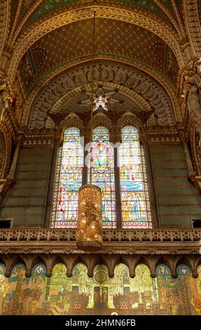Visiting Basilica of Notre-Dame de Fourvière, Lyon, France Stock Photo