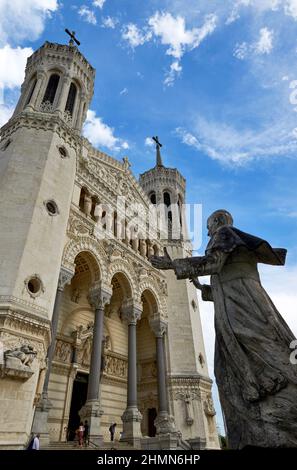 Visiting Basilica of Notre-Dame de Fourvière, Lyon, France Stock Photo