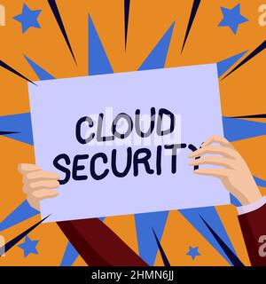 Hand writing sign Cloud Security. Word Written on Protect the stored information safe Controlled technology Hands Holding Paper Showing New Ideas Stock Photo