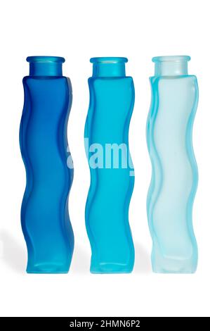 Blue bottles on a row Stock Photo