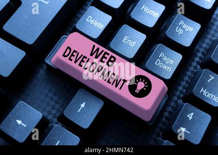 Text showing inspiration Web Development. Concept meaning Web Development Abstract Typist Practicing Speed Typing, Programmer Debugging Codes Stock Photo