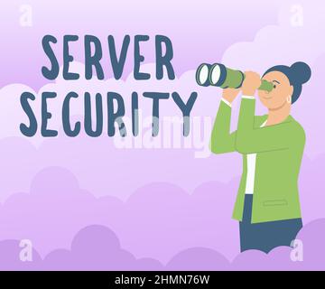 Conceptual caption Server Security. Word for web server that guarantees secure online transactions Woman Looking Through Hand Held Telescope Seeing Stock Photo