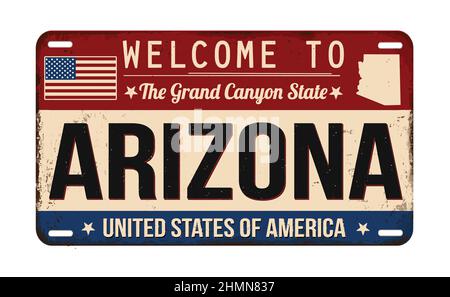 Welcome to Arizona  vintage rusty license plate on white background, vector illustration Stock Vector