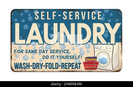 Laundry funny vintage rusty metal sign on a white background, vector illustration Stock Vector