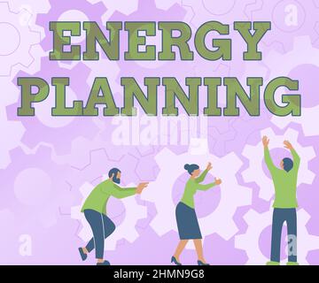 Text caption presenting Energy Planning. Business concept making of a strategy and plan for the consumption of energy Colleagues Carrying Cogwheels Stock Photo