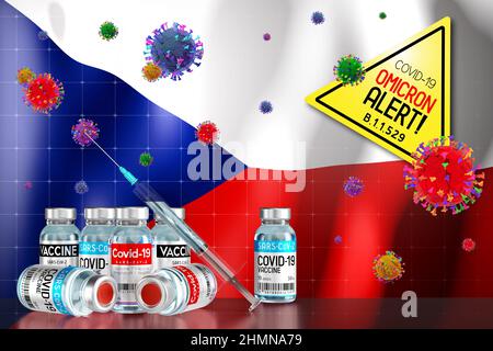 Covid-19 Omicron B.1.1.529 variant alert, vaccination programme in Czech Republic - 3D illustration Stock Photo