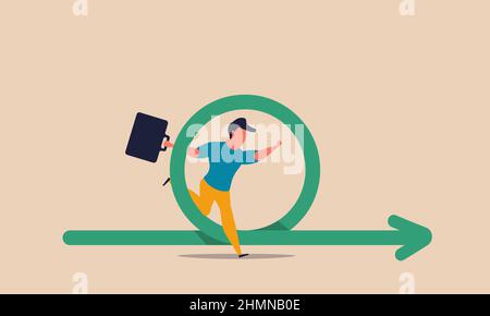 Fast agile work and flexibility business methodology plan. Quick nimble rotation arrow backlog vector illustration concept. Computer loop with man imp Stock Vector