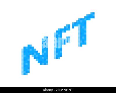 Pixel art NFT text isolated on white background. NFT non-fungible token. Digital art in blockchain technology. Design for banners and promotional item Stock Vector