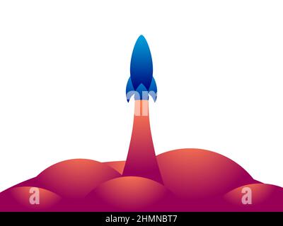 Rocket launch into space. Space rocket takeoff isolated on white background. Design for banners, posters and promotional items. Space tourism, a moder Stock Vector