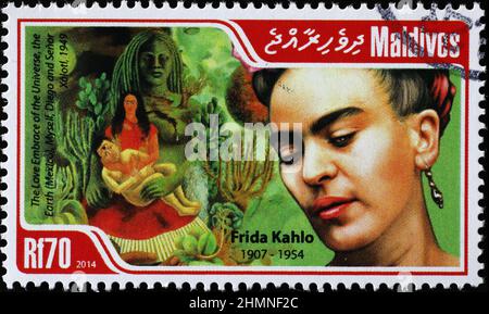 Painting by Frida Kahlo on stamp of Maldives Stock Photo Alamy