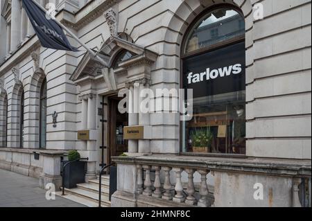 Exterior of Farlows of Pall Mall, an outdoor pursuits store with royal warrant, selling shooting and fly fishing equipment. London, England, UK Stock Photo