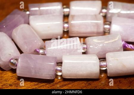 Fashion beaded bracelet with pink kunzite stone. Stock Photo