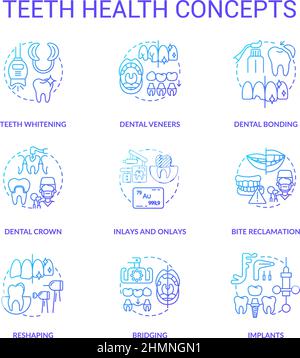 Teeth health blue gradient concept icons set Stock Vector