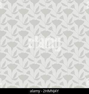 Seamless gray pattern flower silhouettes. Monochrome pattern flower silhouettes for wallpaper design. Vintage background for fabric design. Gray Stock Vector