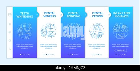 Cosmetic enhancement types blue gradient onboarding template Stock Vector