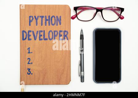 Text caption presenting Python Developer. Business showcase responsible for writing serverside web application logic Multiple Assorted Collection Stock Photo
