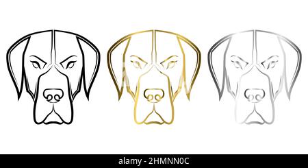 Three color black gold and silver line art of Great Dane dog head Good use for symbol mascot icon avatar tattoo T Shirt design logo or any design Stock Vector