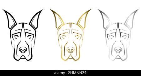 Three color black gold and silver line art of Great Dane dog head Good use for symbol mascot icon avatar tattoo T Shirt design logo or any design Stock Vector