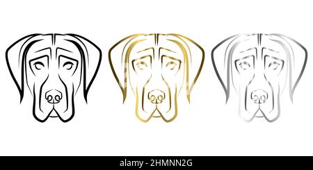 Three color black gold and silver line art of Great Dane dog head Good use for symbol mascot icon avatar tattoo T Shirt design logo or any design Stock Vector