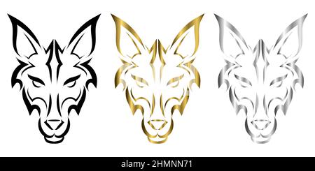 Three color black gold and silver line art of fox head. Good use for symbol, mascot, icon, avatar, tattoo,T-Shirt design, logo or any design. Stock Vector