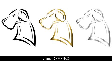 Three color black gold and silver line art of Great Dane dog head Good use for symbol mascot icon avatar tattoo T Shirt design logo or any design Stock Vector