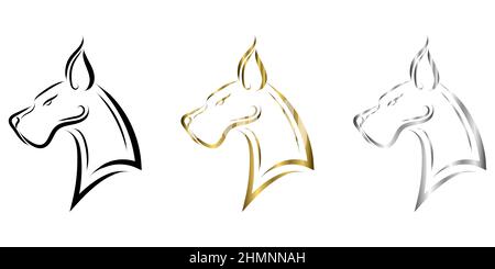 Three color black gold and silver line art of Great Dane dog head Good use for symbol mascot icon avatar tattoo T Shirt design logo or any design Stock Vector