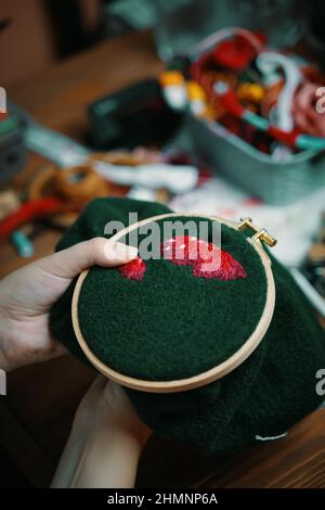 Hand-Embroidered Mushroom Hat - Women's accessories