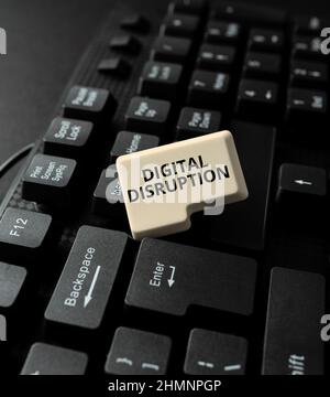 Writing displaying text Digital Disruption. Business idea occur when technologies affect value proposition of goods Creating Data Entry And Typing Stock Photo