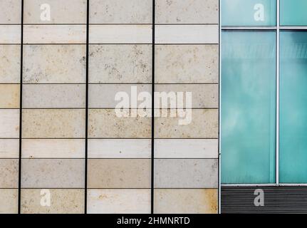 Ulm, Bavaria / Germany - 08 07 2018: Abstract design of a modern building with rectangular patterns, lines Stock Photo