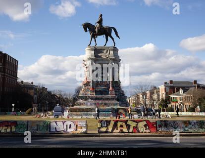 RICHMOND, VA – January 17, 2021: People are seen at the Robert E. Lee Monument in Richmond. Stock Photo