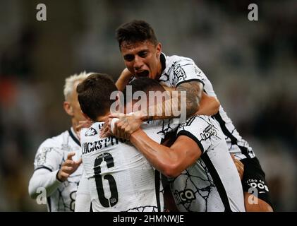 Sao Paulo, Brazil. 10th Feb, 2022. Sao Paulo, Brazil, Feb 11th 2022 Renato Augusto (8 Corinthians) celebrates after his 19th minute goal (1-0) during the Sao Paulo State League (Campeonato Paulista) football match between Corinthians and Mirassol at the Neo Quimica Arena in Sao Paulo Fernando Roberto/SPP Credit: SPP Sport Press Photo. /Alamy Live News Stock Photo