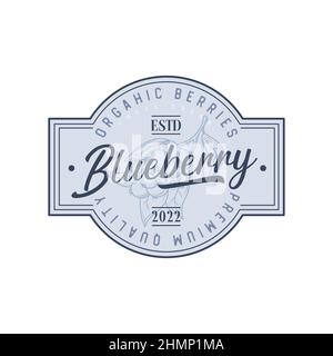Blueberry Abstract Vector Sign, Symbol or Logo Template. Hand Drawn Blueberry Sketch. Stock Vector