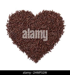 Pure chocolate sprinkles in heart shape isolated on white background Stock Photo