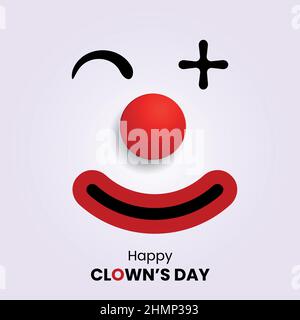 Face of a smiling clown with a big red rubber nose Stock Vector