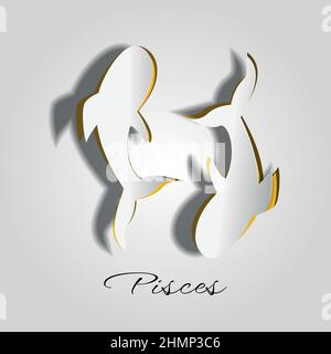 Pisces, zodiac symbol on cut paper or carved paper Stock Vector
