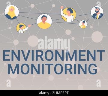 Text caption presenting Environment Monitoring. Business overview observing and studying conditions of the environment Different People In Circles Stock Photo