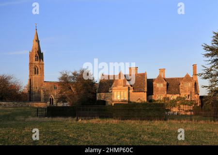 All Saints Church and Pilton Manor, Pilton village, Northamptonshire, England, UK Stock Photo