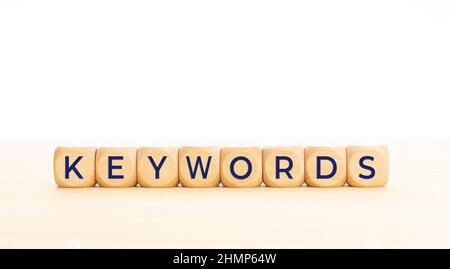 Keywords word on wooden cube shape. Copy space Stock Photo
