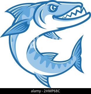 Barracuda Fish Smile with Sharp Teeth Cartoon Character Design Stock Vector